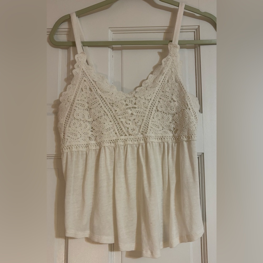 “Love On A Hanger” Cream Lace Trim Women's Top Small